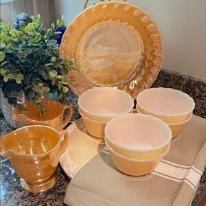 Fire-King Peach Luster Glassware Set | Vintage Orange Milk Glass
